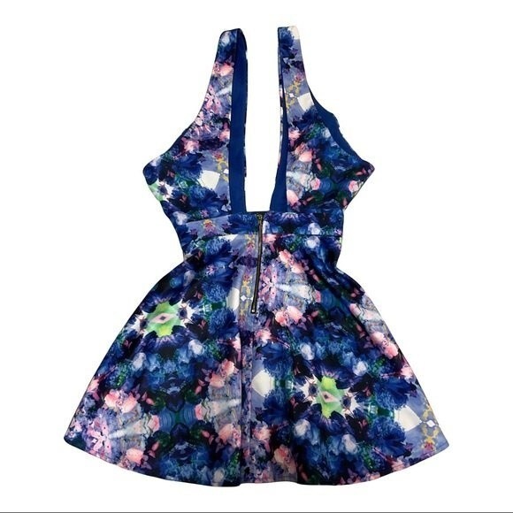 Naven Floral Abstract Print Cutout Kaleidoscope Skater Dress S Prom Cocktail - Picture 3 of 10